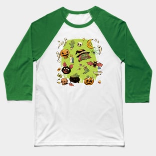 Green Creepy Vintage Halloween Baseball T-Shirt